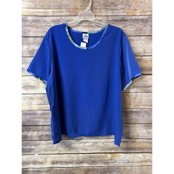 Sport‎ Savvy Peachskin Crew Neck Shell Blouse 2X Blue Polyester Top - Picture 1 of 7